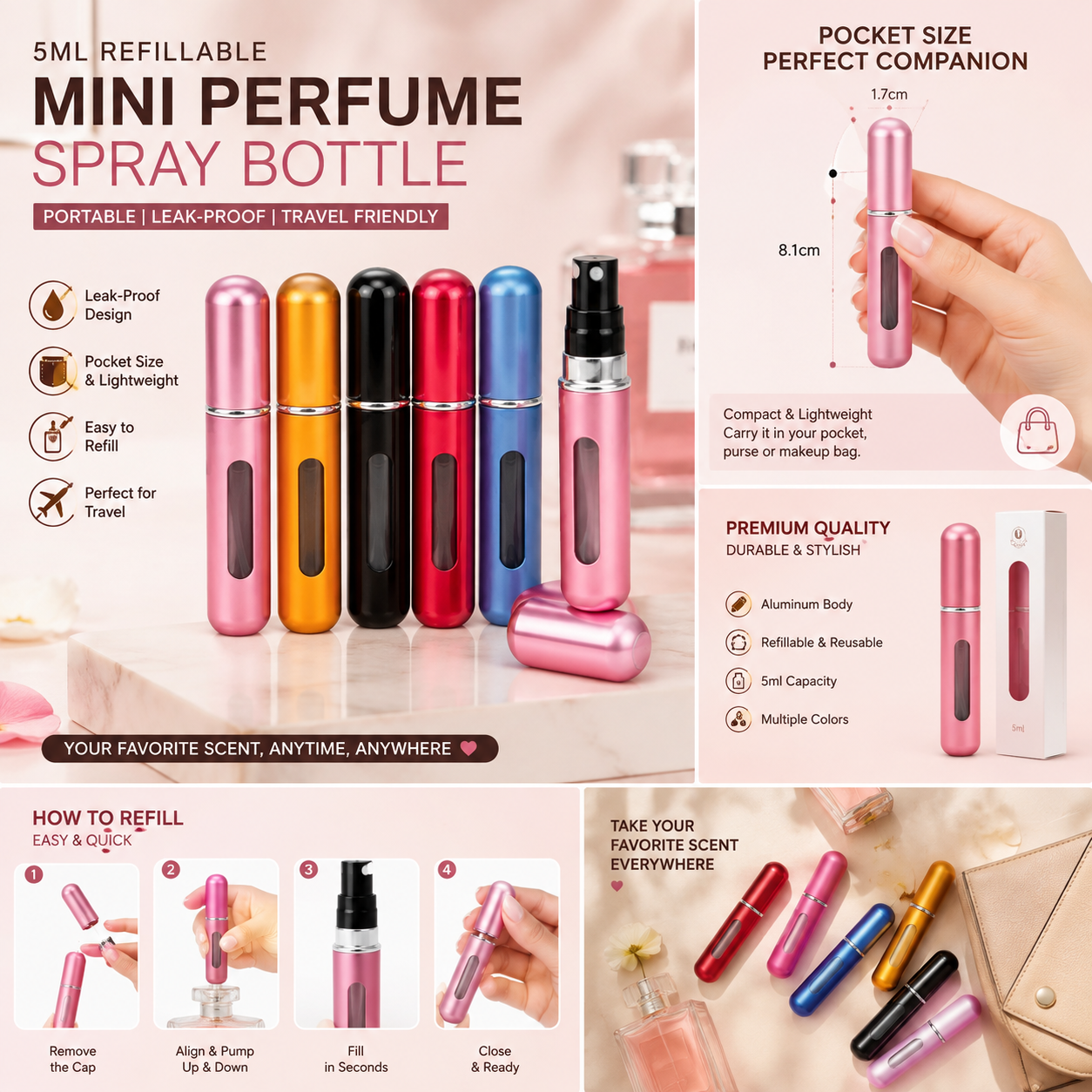 5ml Refillable Mini Perfume Spray Bottle