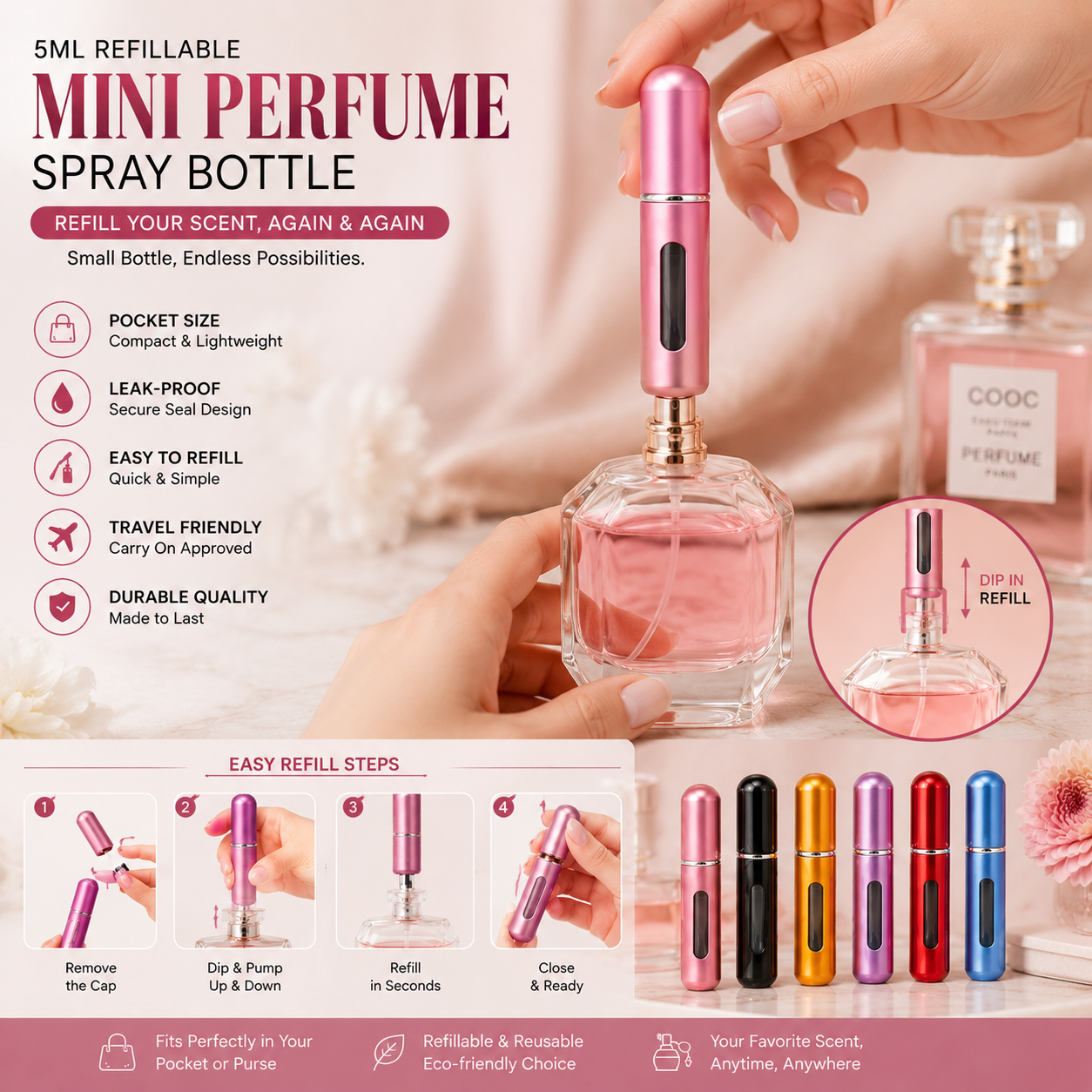5ml Refillable Mini Perfume Spray Bottle