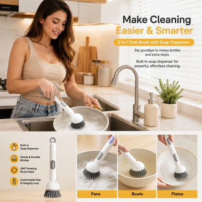 Soap Dispensing Kitchen Cleaning Brush – Refillable Dish Scrubber