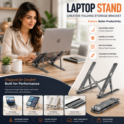 Adjustable Foldable Laptop Stand – Portable Ergonomic Aluminum Holder
