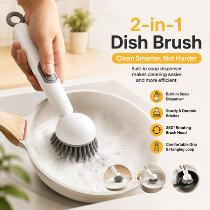 Soap Dispensing Kitchen Cleaning Brush – Refillable Dish Scrubber