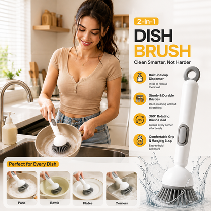 Soap Dispensing Kitchen Cleaning Brush – Refillable Dish Scrubber